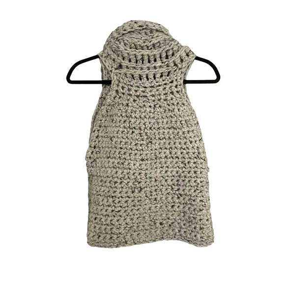 HANDMADE HANDKNIT Chunky Knit Cowl Neck Cropped Vest Sleeveless Sweater Grey S/M - Picture 4 of 6